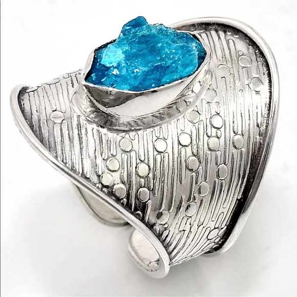 Neon blue appetite silver ring size 9 - Picture 3 of 4